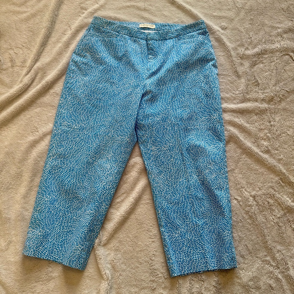 Coldwater Creek Aqua Blue and White Patterned Cropped Pants‎ Size 10 - Picture 2 of 9